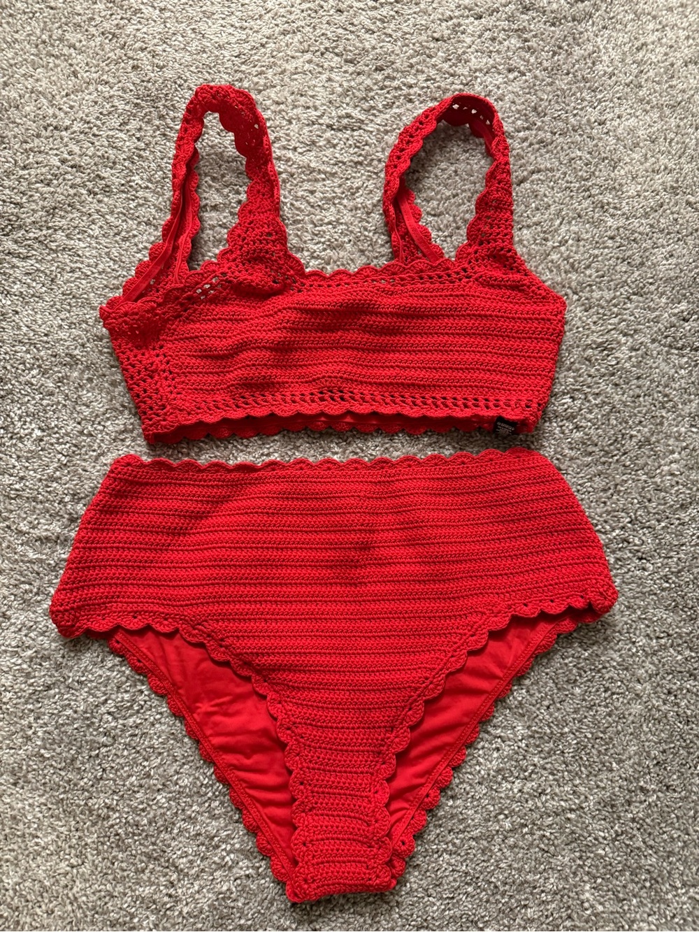 Beach Riot Red Crochet Bikini Set with High Waist